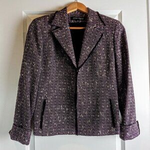 Anne Klein Purple Wool Metallic Tweed Fringed Blazer